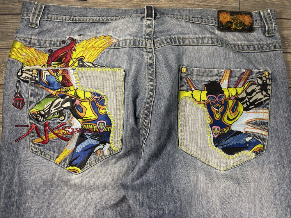 Miskeen Jeans Mens 44 Originals Streetwear Straight Embroidered Patchwork Y2K